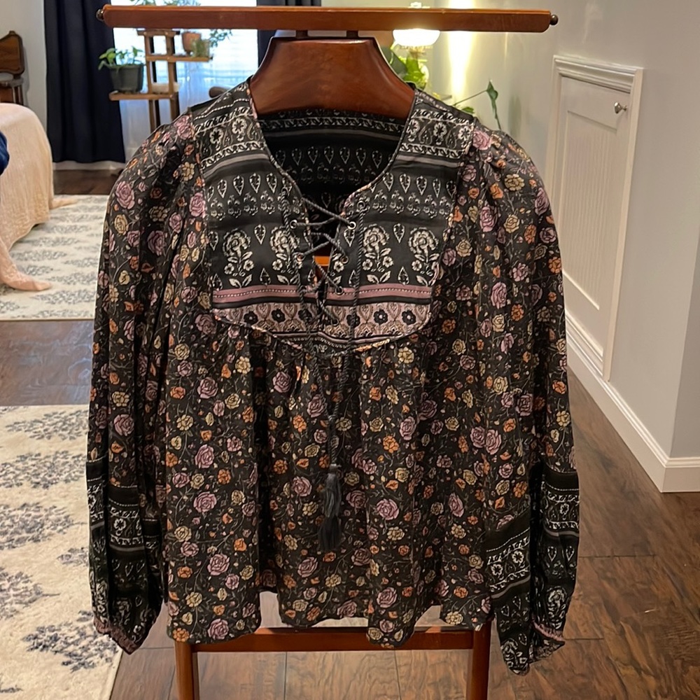 NWT Lucky 🍀 Brand Women’s Balloon Sleeve Floral Top sz S